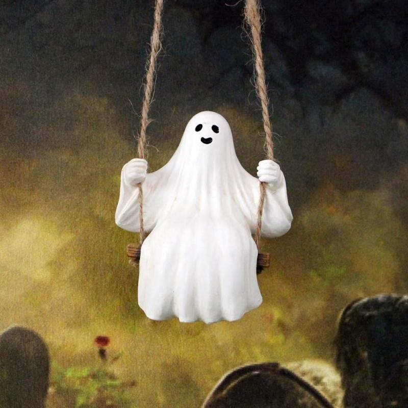 Halloween Decor Swing Ghost Figurines Resin Statues Sculptures Hanging Ornaments