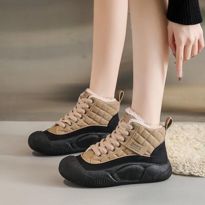 High-top Shoes Women's 2025 Winter New Velvet Cotton Shoes Versatile Student Trendy Shoes Women's Platform Casual Shoes E06