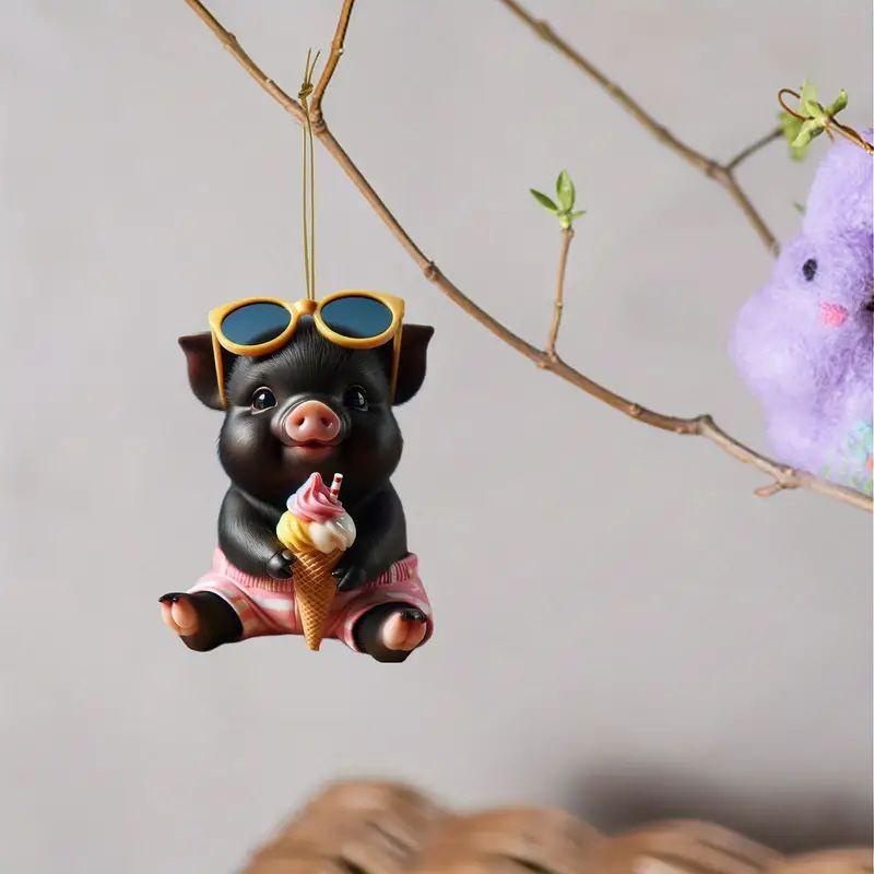Black Creative Pig Acrylic Car Pendant For Quirky And Stylish Decor Vehicle