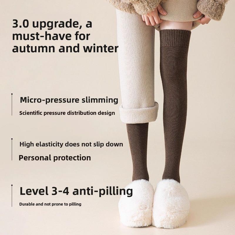 Thick and Warm Padded Women's Long Knee Socks with Woolen Cuffs for Autumn and Winter. Knee-length Over-the-knee Socks for Warmth.