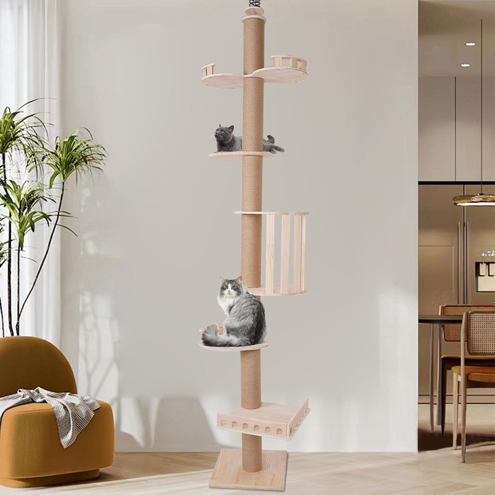 

Large Cat Tree Tower for Indoor Cats, 100-104 Inches Tall, Multi-Level Cat Climber with Sisal Scratching Posts, Wooden Cat Condo