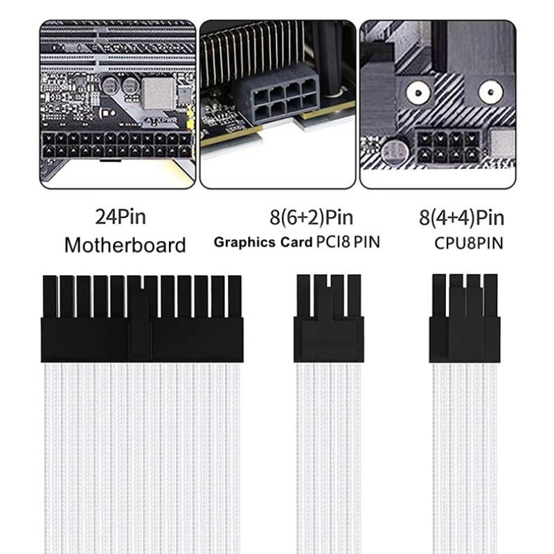 Motherboard PSU Extension Cable 24Pin ATX and 6+2Pin 8Pin PCIe GPU Kit for Modular PC Build Experience