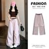Womens High-Waisted Wide-Leg Striped Quick-Dry Cargo Pants Cotton Nylon Blend Lightweight
