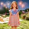 Mädchen Puffärmel Kleid Unabhängigkeitstag Patchwork Lässiges Partykleid Weicher Stoff Bequeme Passform A-Linien-Silhouette Geeignet für den Alltag