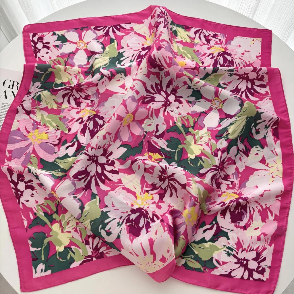 Elegant Geometry Print Shawl Square Scarf for Women Soft Satin Neckerchief Female Hair Bands Ribbon Headband Bandana