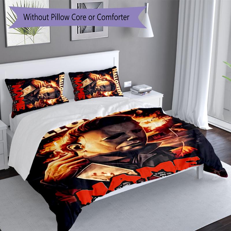 3pcs Custom Name Michael Myers Set,Includes 1 Duvet Cover and 2 Pillowcases,All-season Bedroom Decor