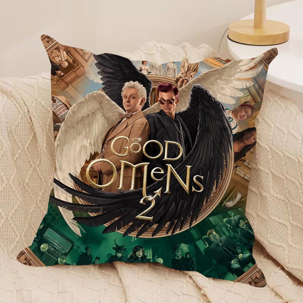 Classic Tv GGood Omens Cushion Cover Silky Short Plush Invisible Zipper Dustproof Sofa Pillow Case for Home Decor 30x30cm