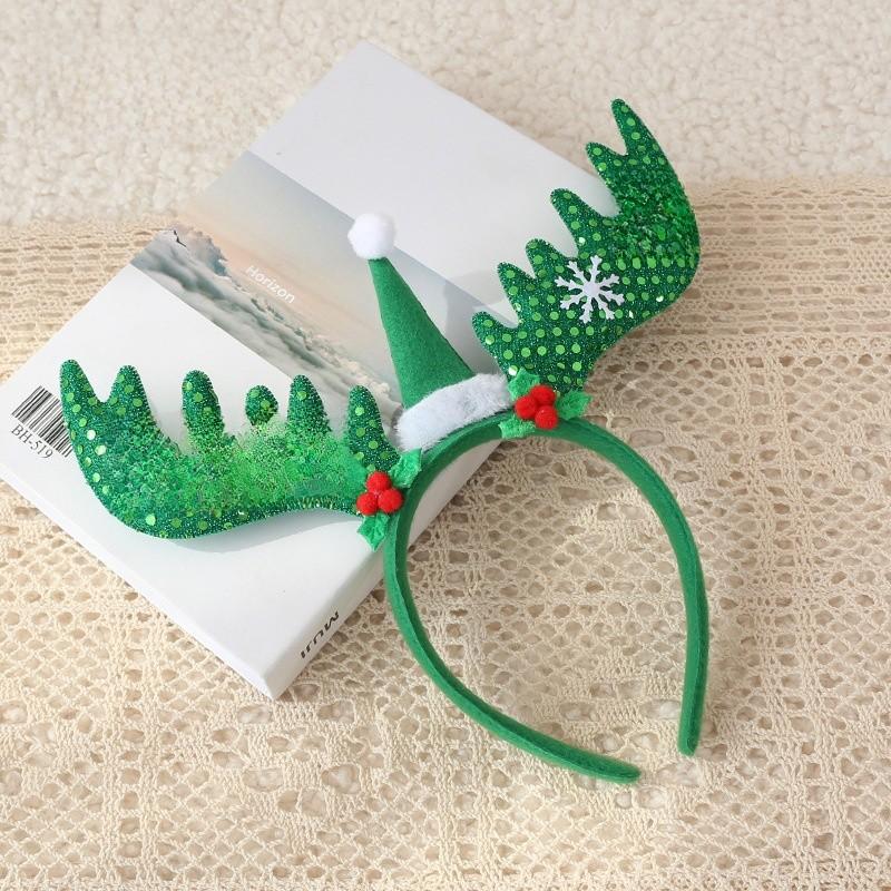 Christmas Deer Headband With Glitter Antlers For Holiday Party Decor And Celebrations