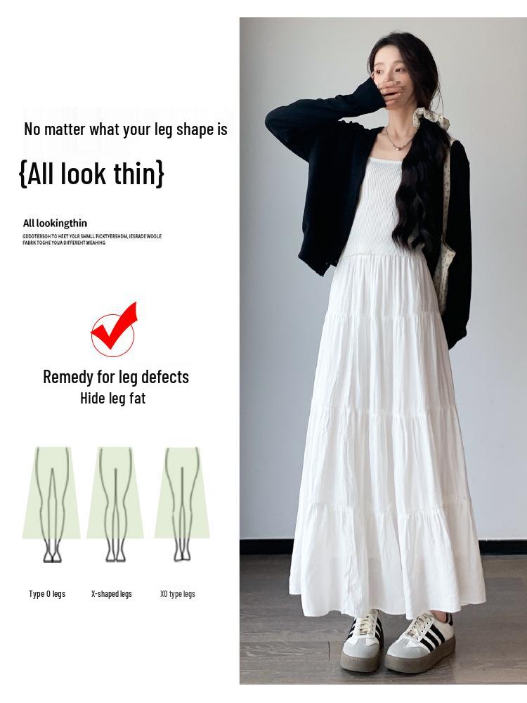 Women's White High-Waist A-line Long Skirt - 2026 Spring/Autumn Collection