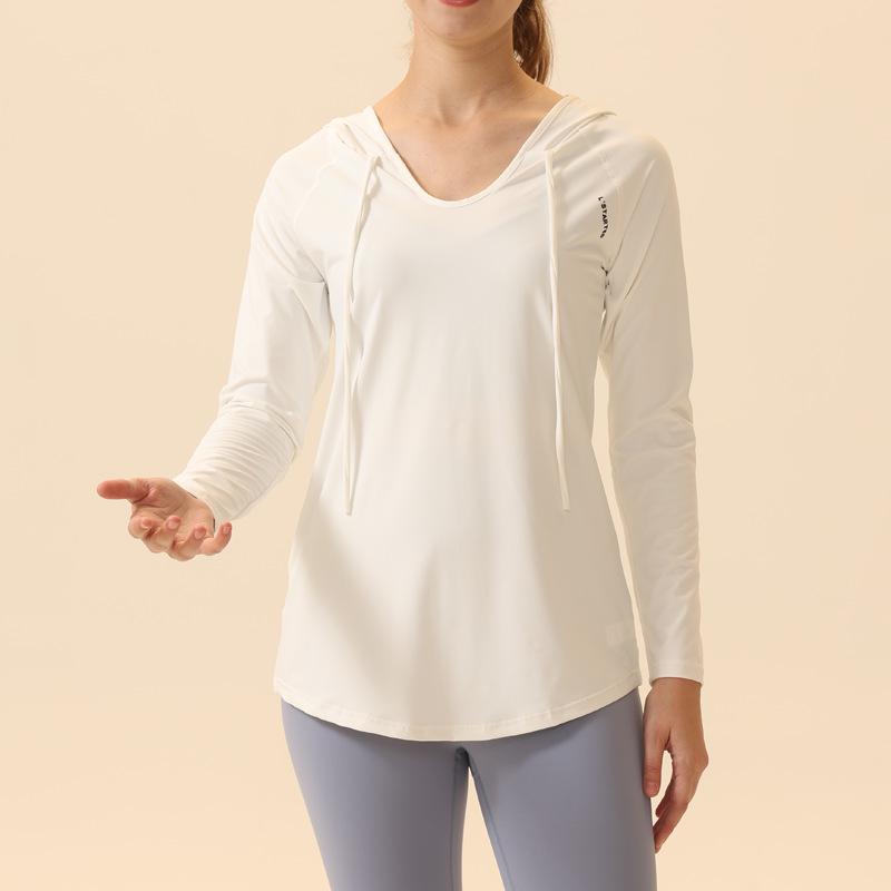 Women's Quick-Dry Yoga Hooded Sweatshirt: Loose, Mid-Length, Hip-Covering, Long Sleeve Fitness Top