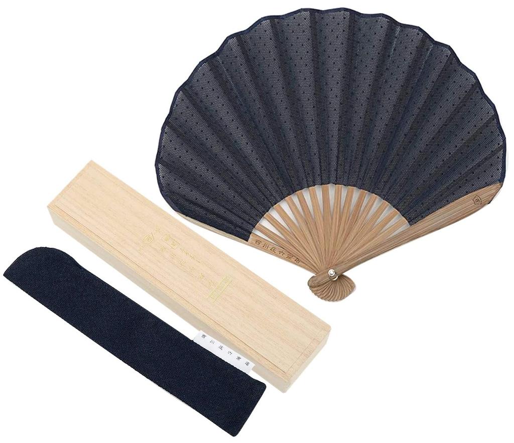 Shouroku Veil material soft paulownia fan bag lace Day ladies [Nishikawa Shoten] fan, box, included, fan, navy, Mother's present, gift, women,