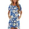 Women's Fashion Casual Round Neck Short Sleeve Ruffled Vintage Printed Dresses