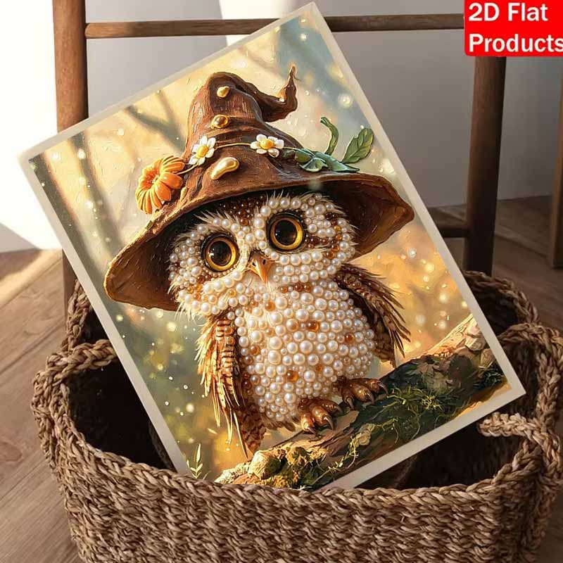 Pearl Painting Set 5D Pearl Mosaic Art Style Cute Owl with Hat Home Wall Decoration.