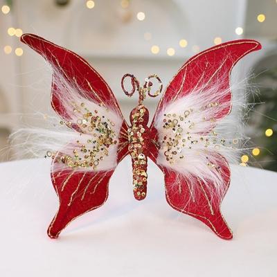 Sparkling Glitter Christmas Butterflies Ornaments Artificial Colorful DIY Butterfly Hanging Decor Reusable with Clip