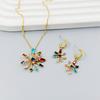 Fashion Light Luxury Color Zircon Fireworks Necklace Niche Design Flower Earrings