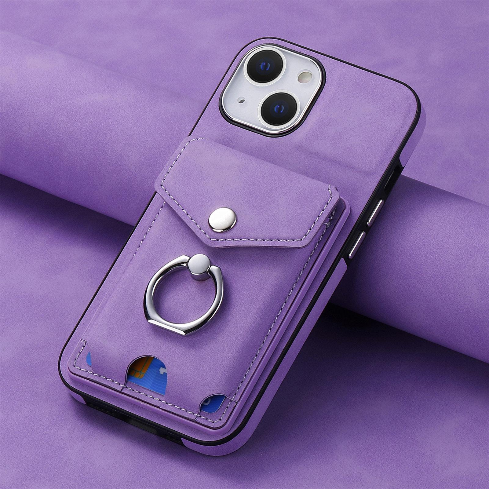 iPhone 16 Pro Leather Case with Electroplated Card Holder & Ring Stand iPhone 16 фиолетовый
