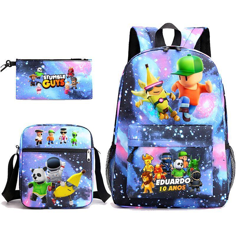Large Capacity Schoolbag with Shoulder Strap; Student Three-piece Pencil Case Set