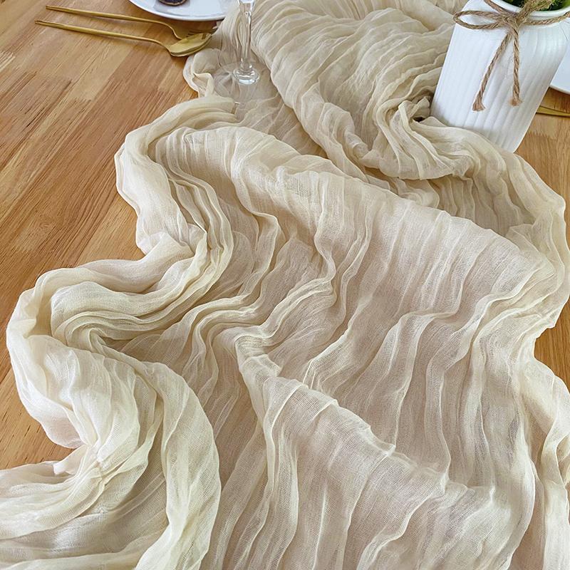 Beige Table Runner Gauze Cheesecloth Rustic Sheer Boho Wedding Decoration Tablecloth Baby Shower Christmas Birthday Party Decors