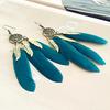 Bohemian vacation wind dream catcher element feather earrings fashion personality elegant fringed long earrings