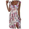 Fashion Women's  Print Sexy Tube Top Sling Waist Hem Slit Dress
