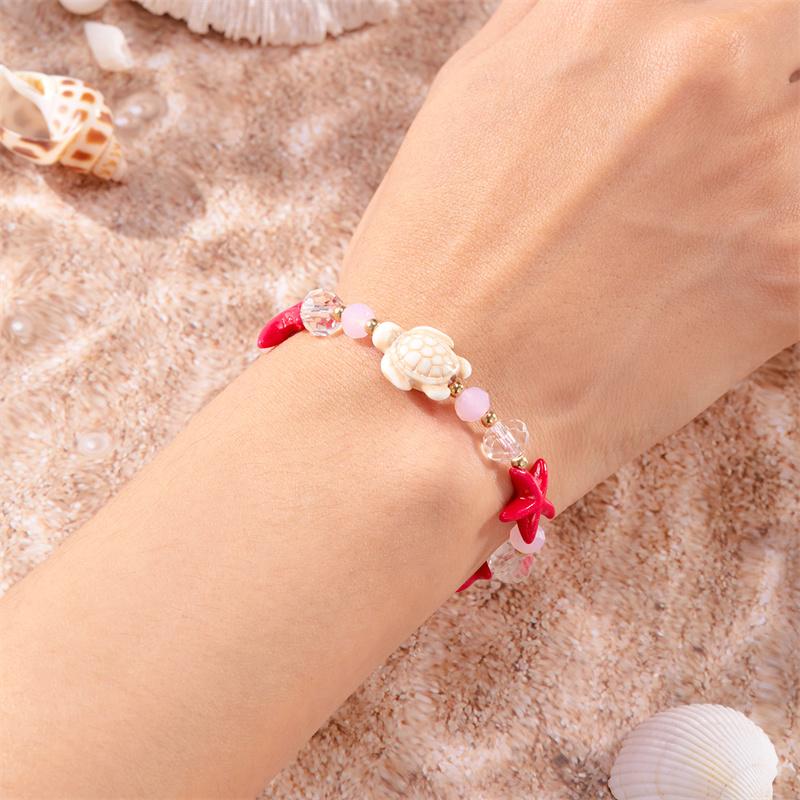 

Handmade Boho Natural Style Starfish Shell Turtle Bracelet for Women Summer Surfer Beach Essentials Best Friend Gift Jewelry