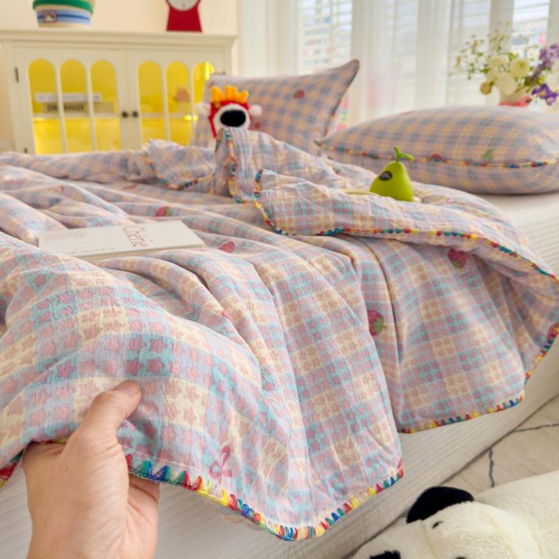 Korean Style Summer Cool Quilt For Girls 2025 New Bowknot Washed Cotton Simple Air Conditioning Quilt Hot Sale