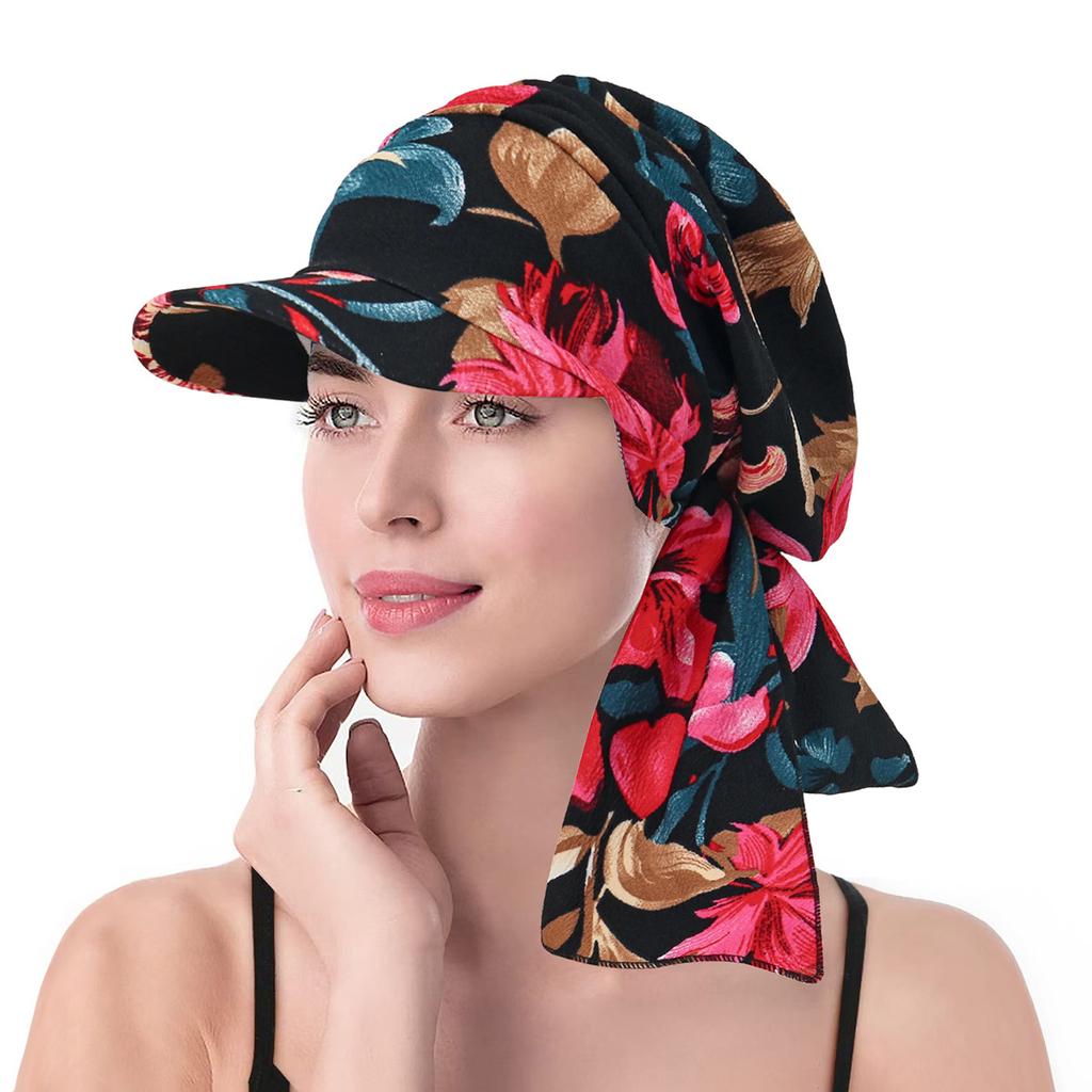 European and American hot sale leopard print cloth hat brim headscarf hat flower headscarf hat Muslim can hide hair bun hat spot