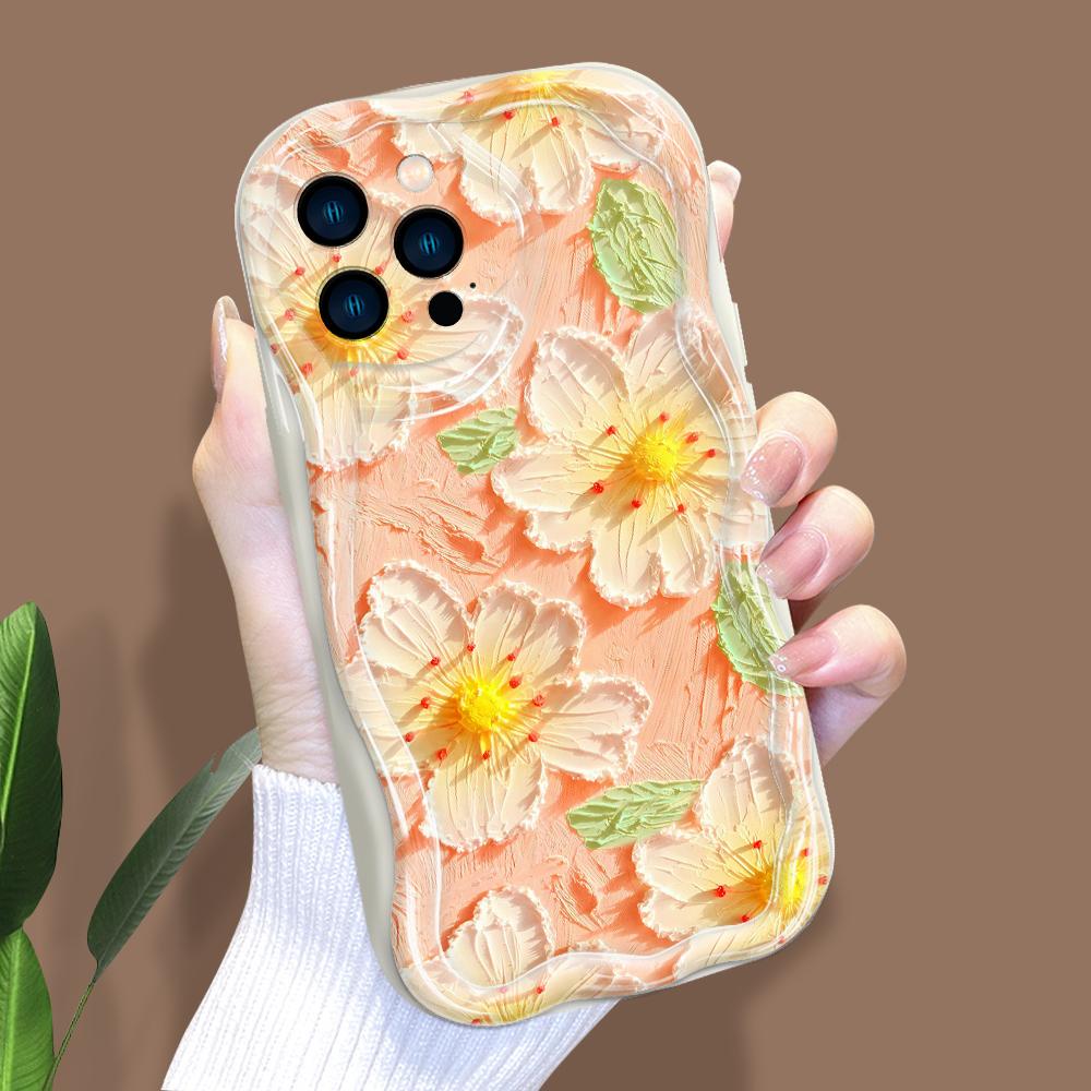 Kreslený vzor krémová textúra puzdro vlnitý okraj mäkký silikónový obal puzdro na telefón pre iPhone Samsung Huawei Honor Xiaomi Redmi Infinix Tecno