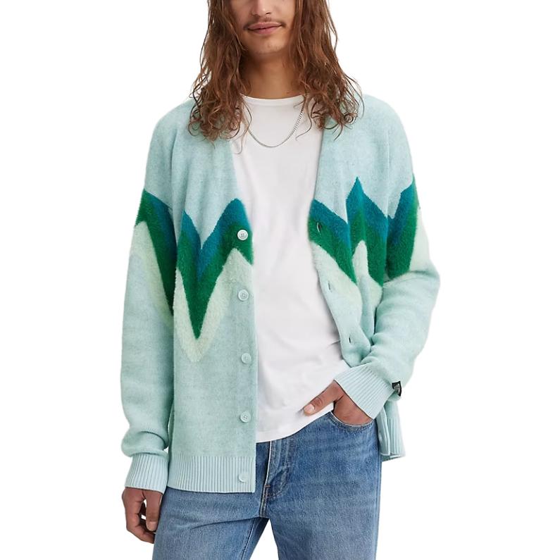 Levis Boxy Cardigan Striped Single-Breasted Embroidered Loose Knitwear Men Tops Green A0709-0021