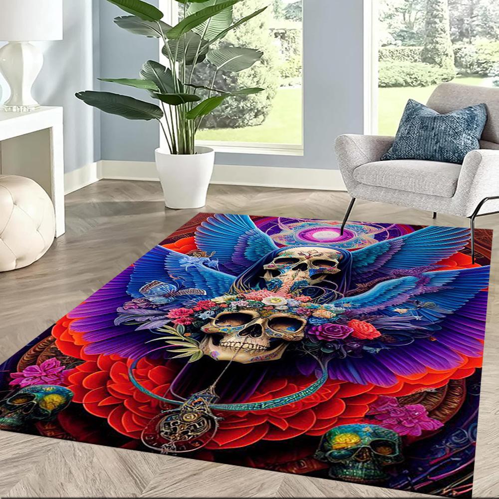 Skull With Headphones And Flames Floor Mats for Living Room, Bedroom and Room Decoration Are Suitable for Gifts.