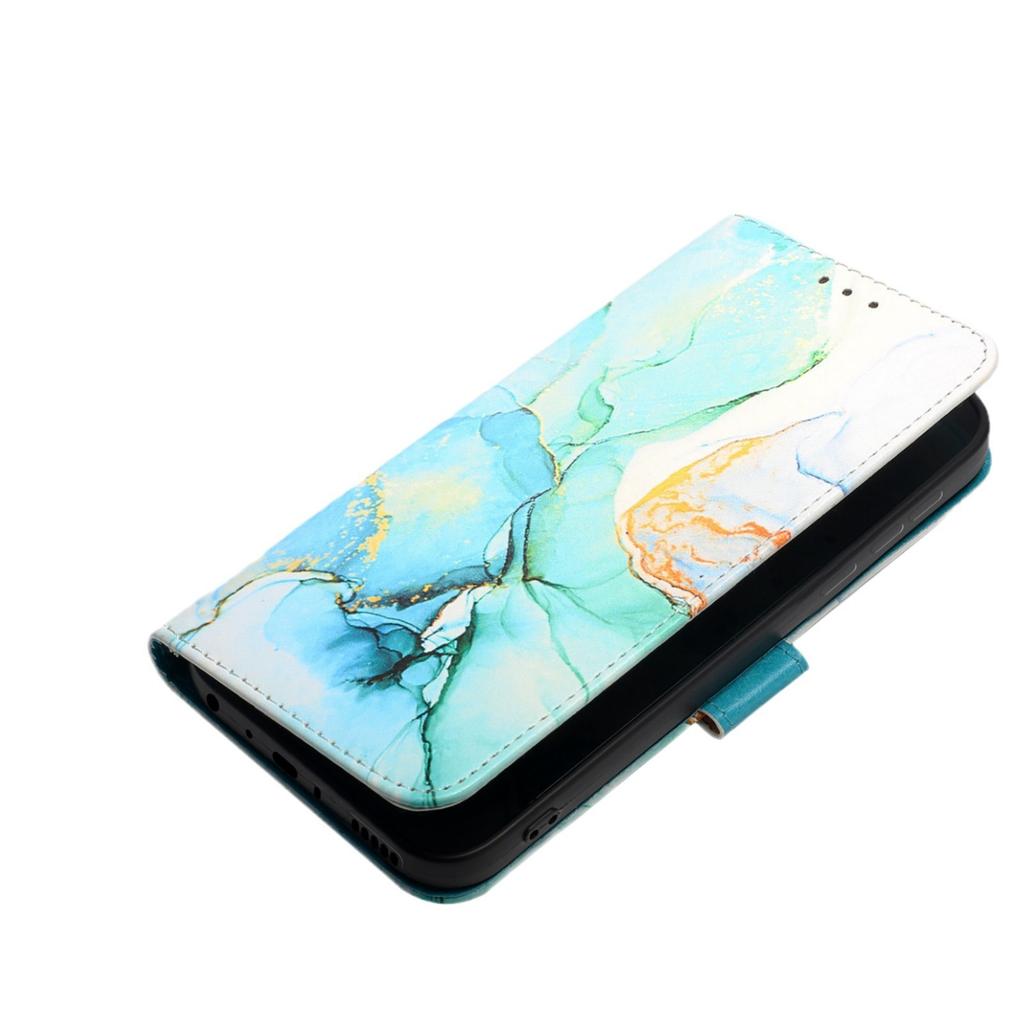 Applicable To iPhone16 Mobile Phone Leather Case Samsung S24 Marble Pattern Card Wallet Holder Protective Case 15Pro