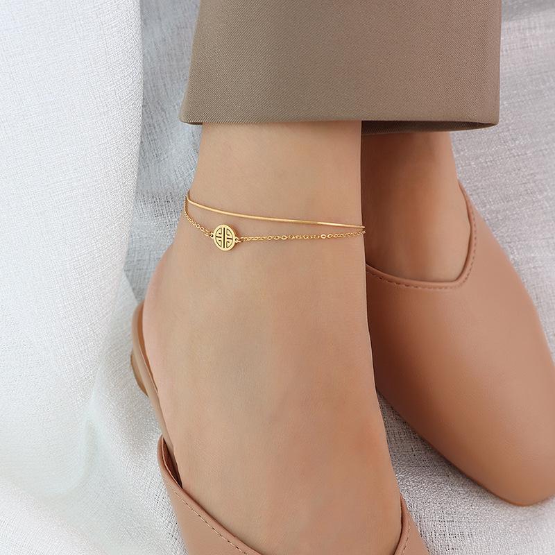 Retro Chinese-Style 18K Gold Chain Anklet – Trendy, Simple, and Elegant Titanium Steel Accessory