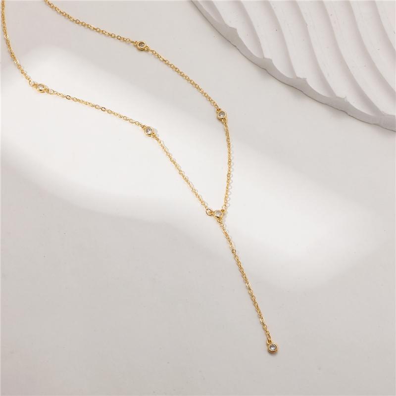 18k Gold Plated Y-necklace With Zircon Pendants Necklace - 42+5cm Chain Trendy Luxury Women's Jewelry S0744
