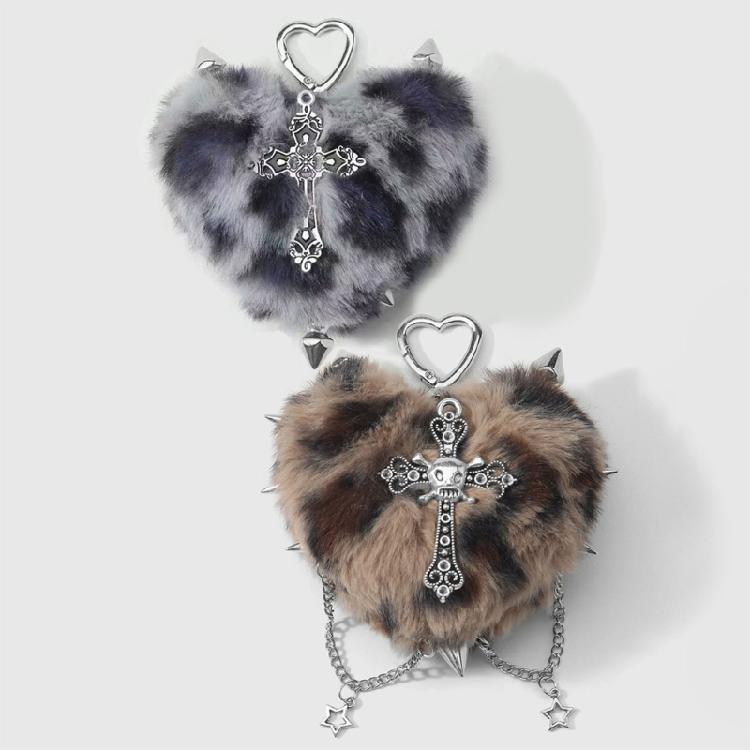 Unique Y2K Themed Fuzzy Keychain With Winged Heart Charm Delicate Keyrings Pendant Accessory For Bags And Keys