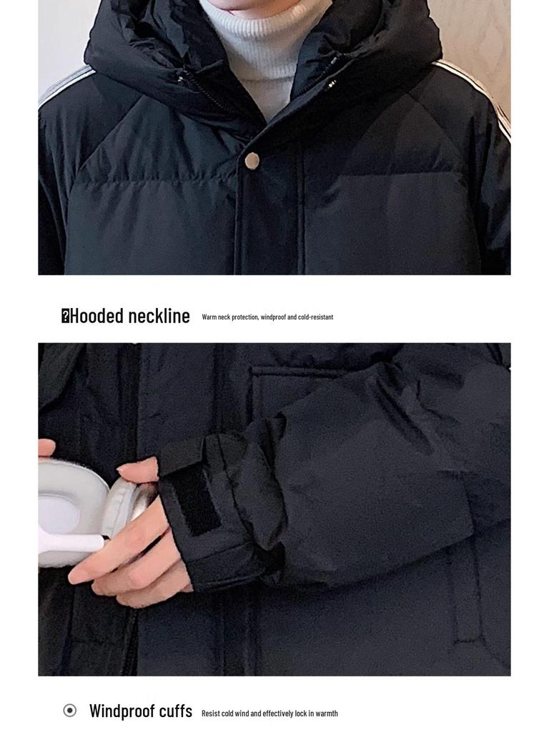 Men's 2025 Mid-length Down Jacket - Winter Thickened Casual Hooded Outerwear for Youth Fashion and Cold Protection