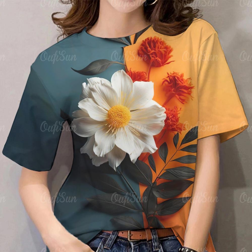 

Женская повседневная футболка большого размера - Короткий рукав, трехмерный принт 6XL