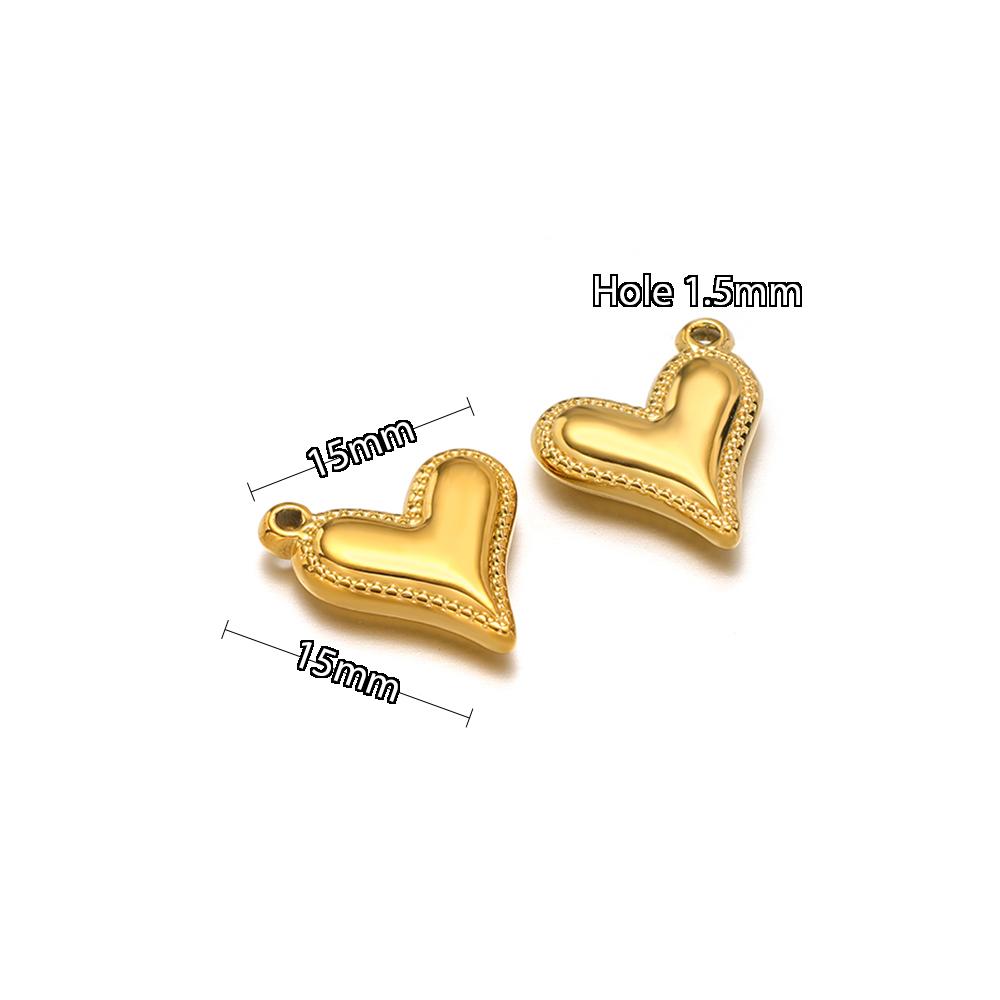 5pcs Stainless Steel New Fashion Three-dimensional Heart Charms Pendants PVD Gold Plated Necklace Homemade Bracelet DIY Jewelry