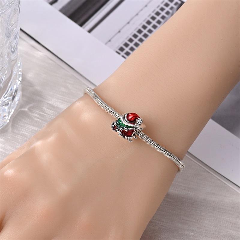 New Christmas Charms Copper Playful Santa & Tree Beads Sweater Dangle Charm Fits Original Bracelet For Gift