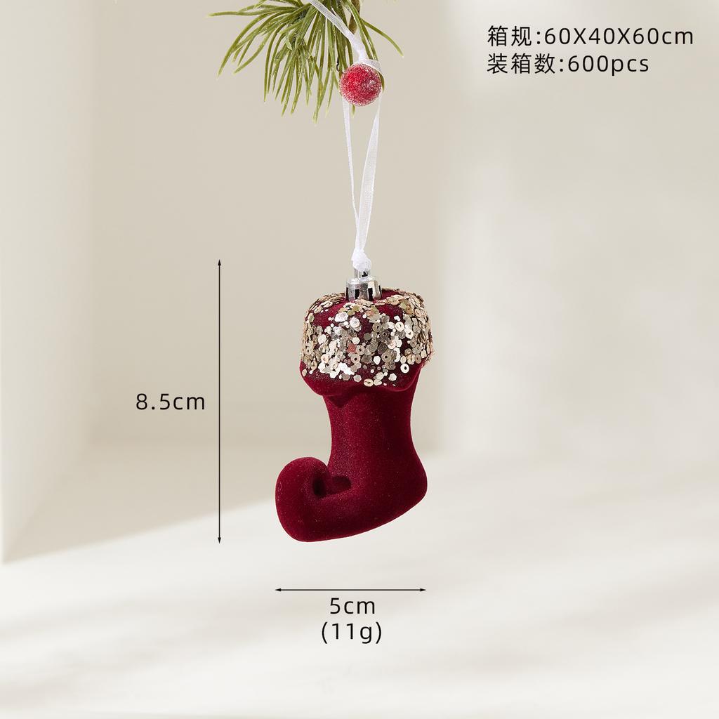 Red Velvet Flocked Christmas Tree Pendant Snowflake Bell Wreath Stocking Bow Elk Christmas Decoration Ornaments Home Decor