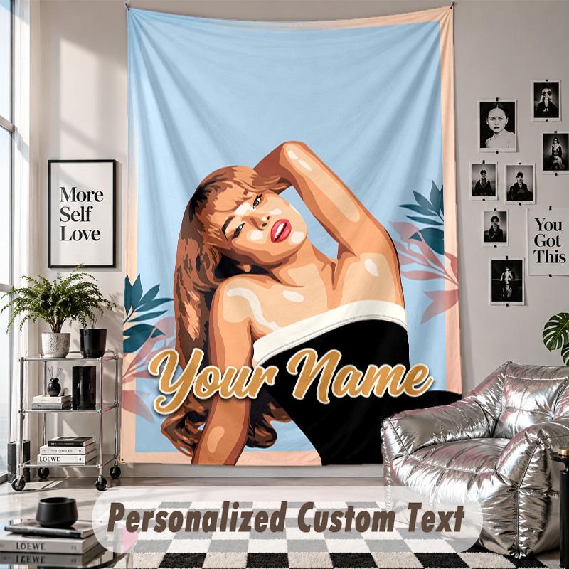 Wall Hanging Tapestry With Custom Name & Text, Sabrina Carpenter Decorative Tapestry For Bedroom