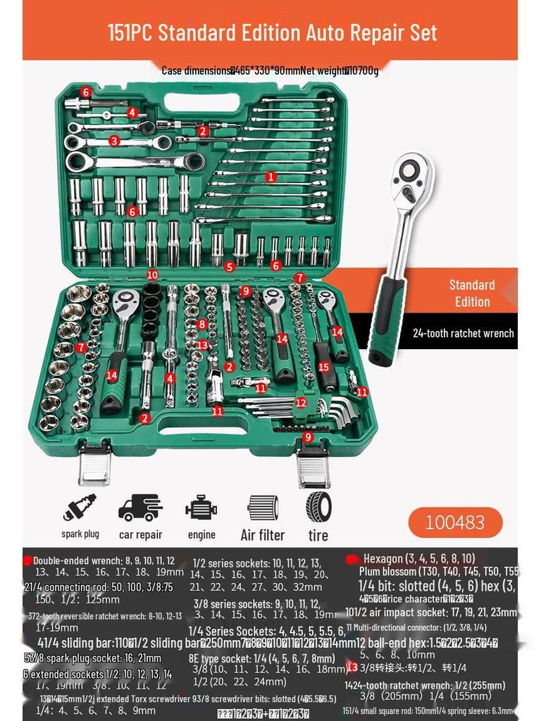 Pioneering Industrial-Grade Auto Repair Kit: Chrome Vanadium Steel Sockets & Ratchet Wrench Set for Mechanics