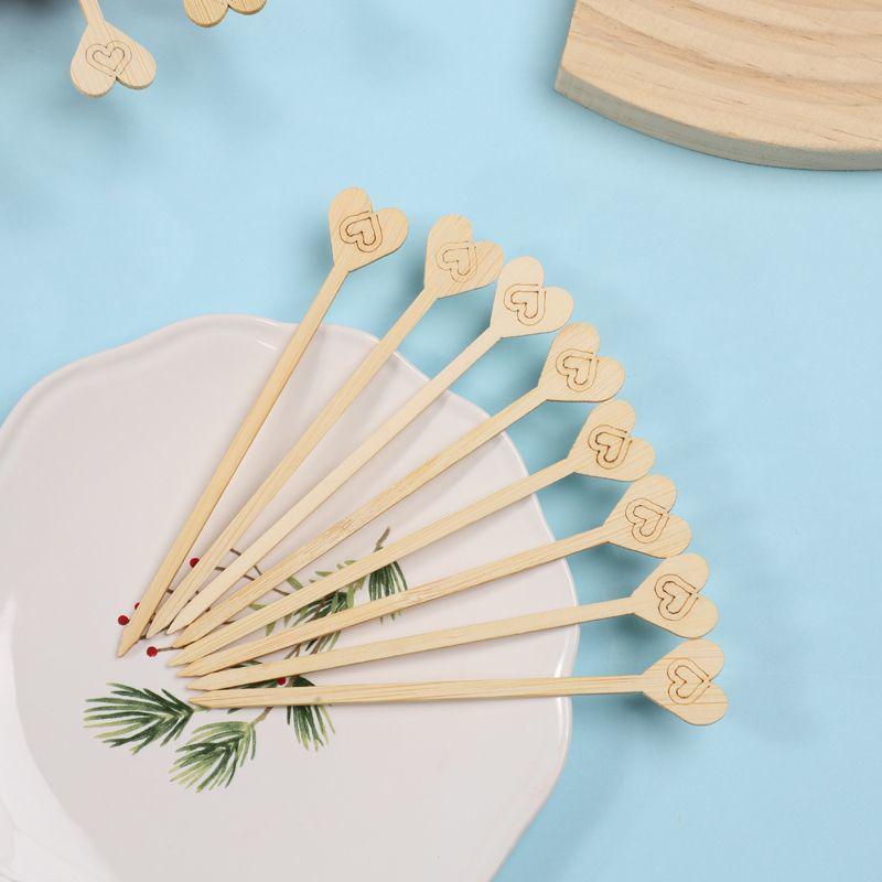 Heart-shaped Bamboo Skewers for Fruit and Rock Candy Tanghulu with Cute Cartoon Forks. 12cm heart-shaped bamboo skewers