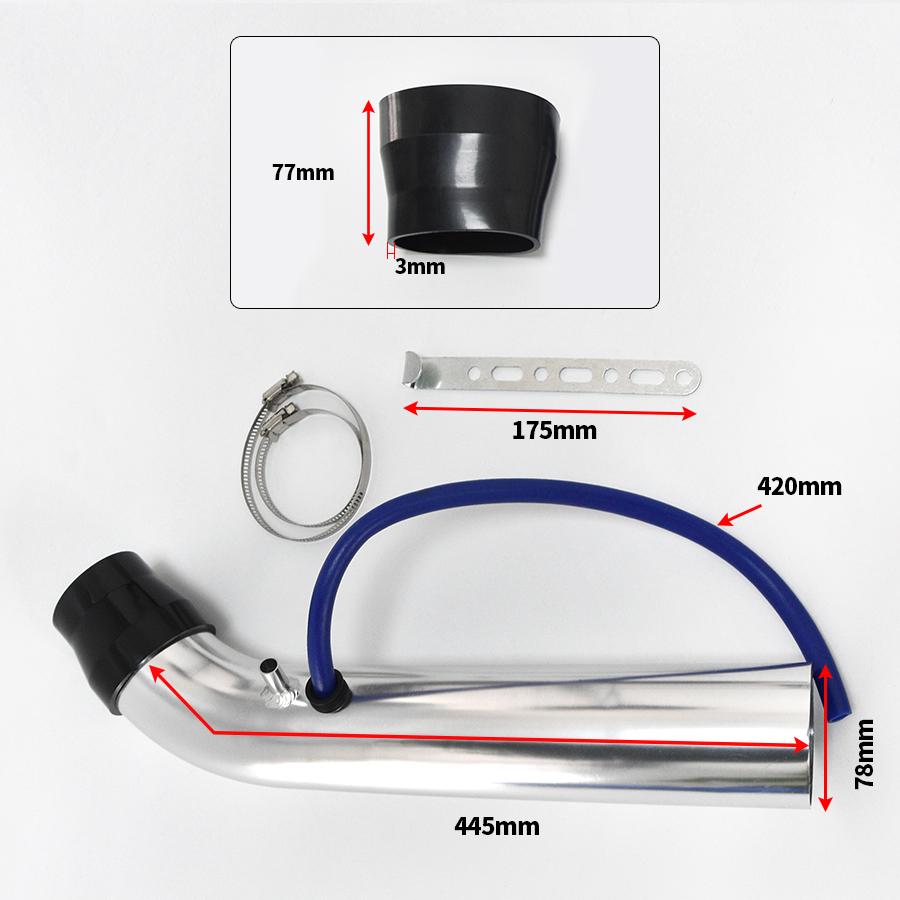 Universal Alumimum 76mm Car Cold Air Intake Turbo Induction Pipe Tube Silver Blue Red