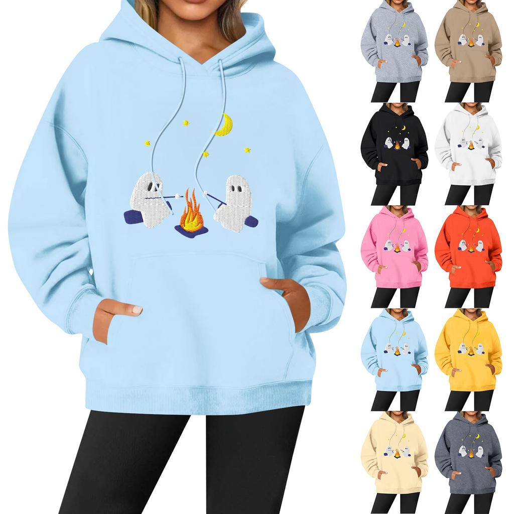 Women's Casual Fashion Solid Color Rugby Print Long Sleeve Hooded Sweatshirt Top