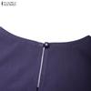 ZANZEA Women Casual Round Neck Solid Color 3/4 Sleeve Loose Dress