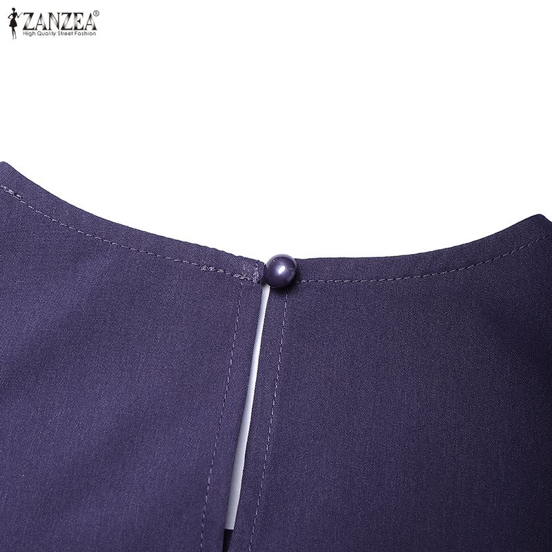 ZANZEA Women Casual Round Neck Solid Color 3/4 Sleeve Loose Dress