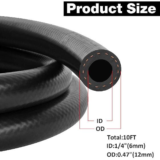 1/4"ID(6Mm) Fuel Line Hose 10FT NBR Rubber Push Lock Hose 300PSI High Pressure Fuel Line For Automotive Fuel Systems Engines(Black, 1/4"ID*0.47"OD,