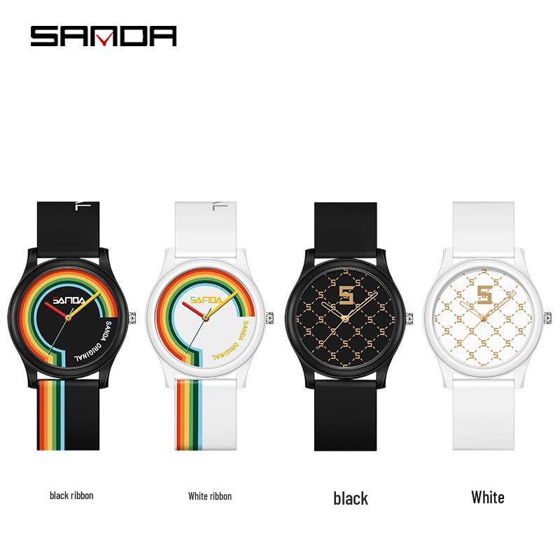 SANDA Rainbow Silicone Strap Unisex Waterproof Minimalist Fashion Watch