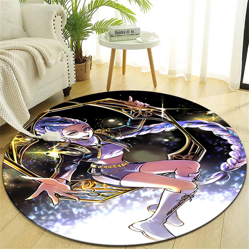 1pc KPop Demon Hunters RUMI6 Design Printed Area Round Carpet for Bedroom Living Room Home Decor Rugs Mat Non Slip Mat Rug for Bedside