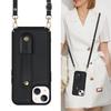 Card Holder Shell for iPhone 15,Kickstand Case PU Leather Coated TPU Phone Cover with Shoulder Strap